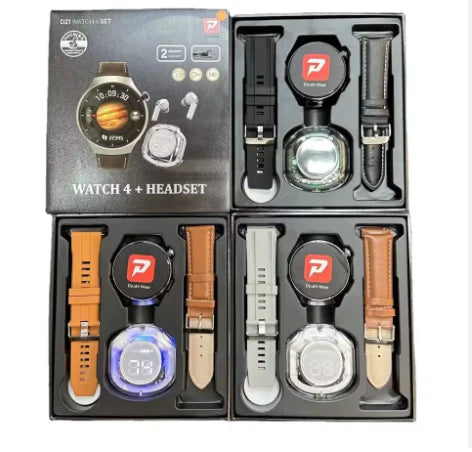 Montres connectée intelligentes D21 à écran rond 2 en 1 avec 1 écouteur et 2 bracelets