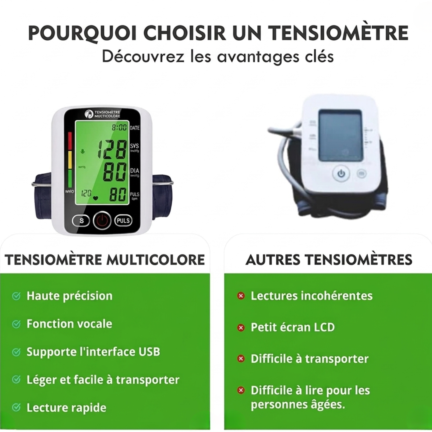 TENSIOMÈTRE ÉLECTRONIQUE EN COULEUR