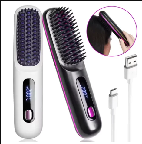 Brosse Lissante Chauffante USB – Lissage Rapide & Cheveux Sublimes en Quelques Minutes