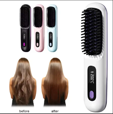 Brosse Lissante Chauffante USB – Lissage Rapide & Cheveux Sublimes en Quelques Minutes